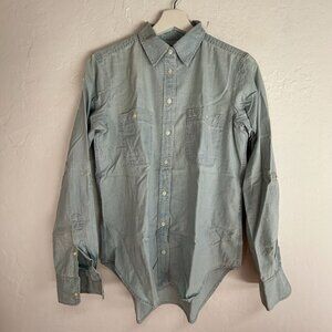 Lauren Ralph Lauren Womens Chambray Long Sleeve Button-Down Shirt Small Pockets
